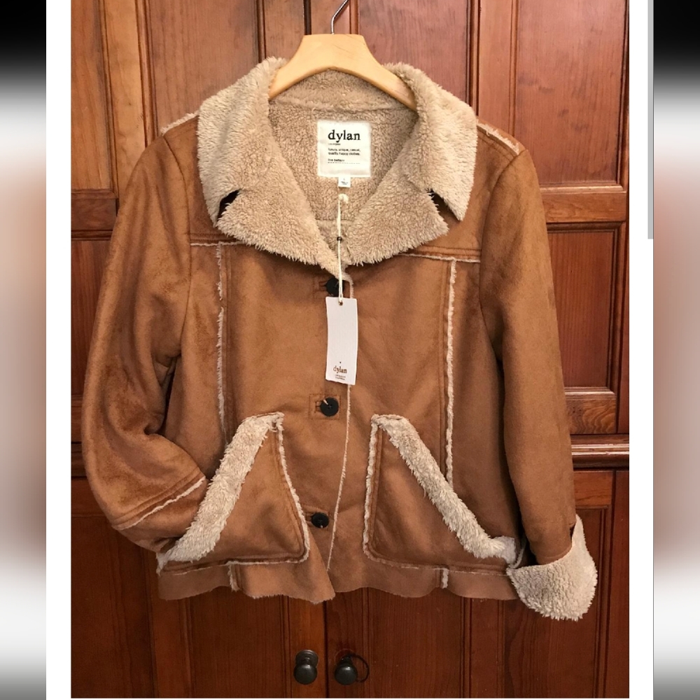 IN SEARCH OF (ISO) DYLAN FAUX SUEDE SHERPA JACKET WITH BUTTON FRONT